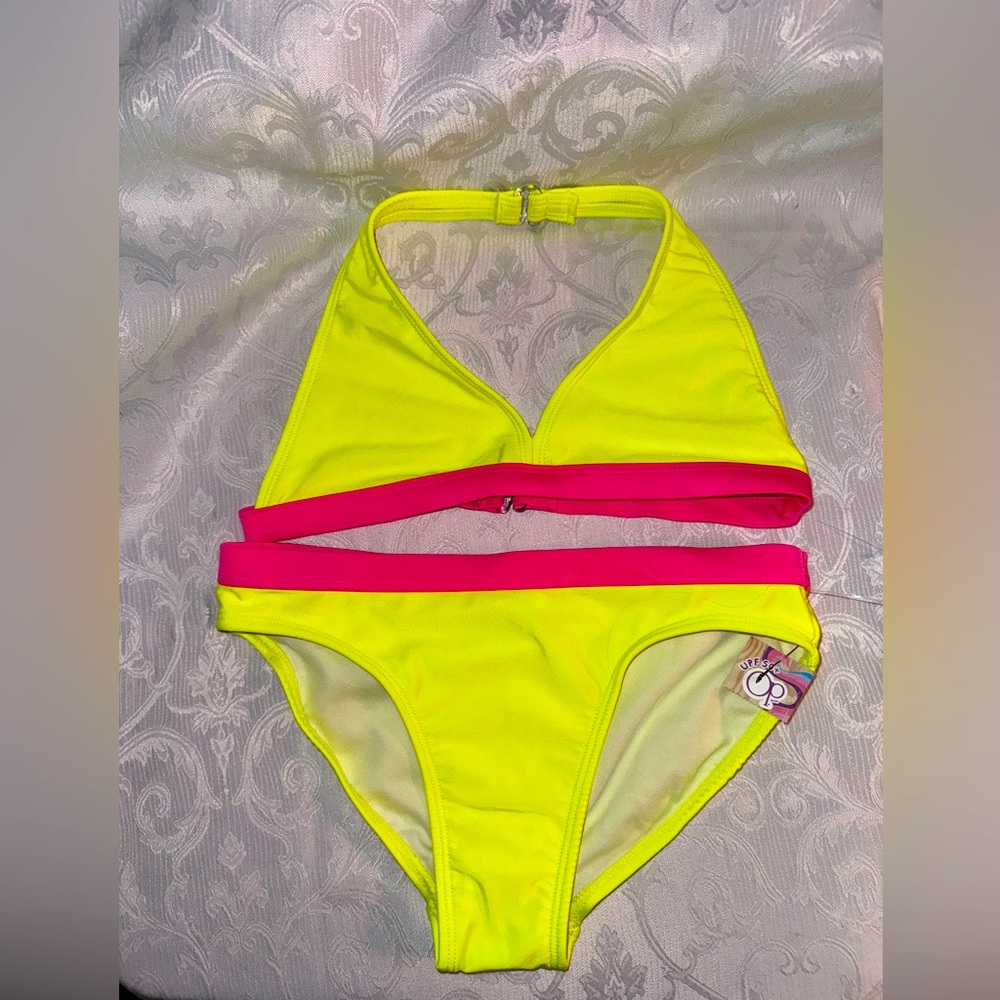 OP Girls Lined Yellow & Pink Bikini, New with Tags, Size L/G (10 - 12)
